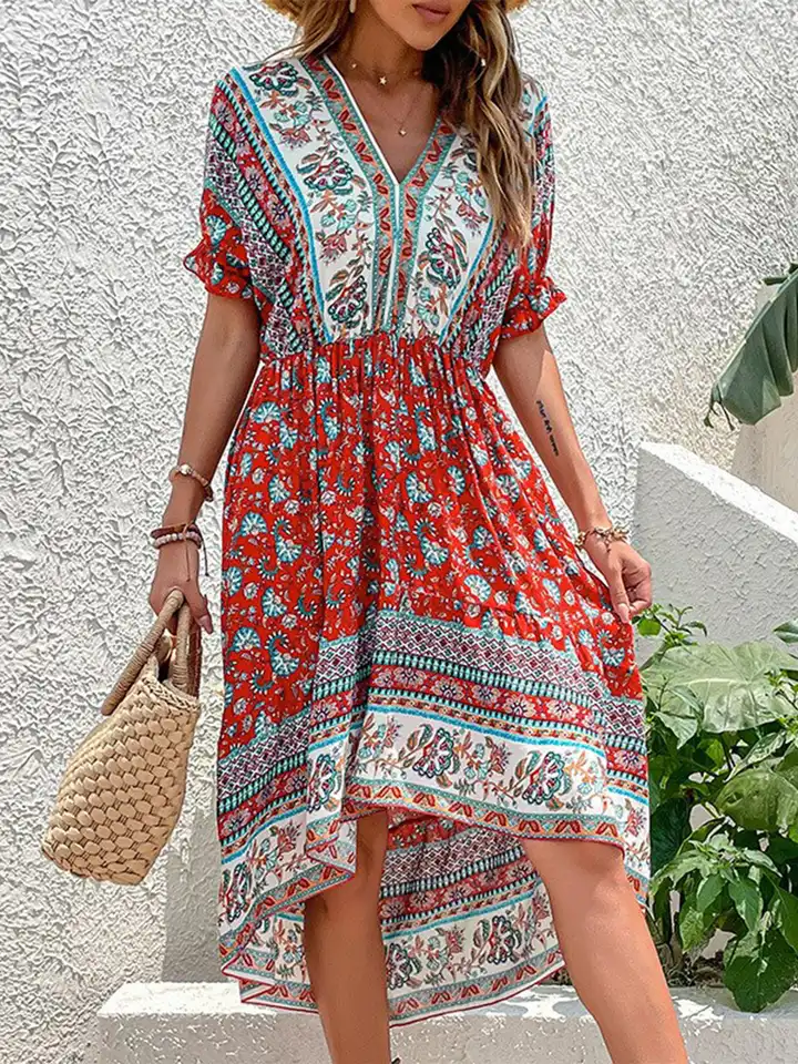 Buy StyleCast Red Floral Printed Fit & Flare High Low Dress - Dresses for  Women 26119584 | Myntra