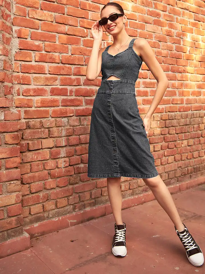 chinese dress ladies Simplee Womens Summer Denim Dress Casual Short Sleeve Mini Dress Boho Beach  Flowy Tiered Short Jean Dresses with Pockets,Denim Black,S at Amazon  Women's Clothing store