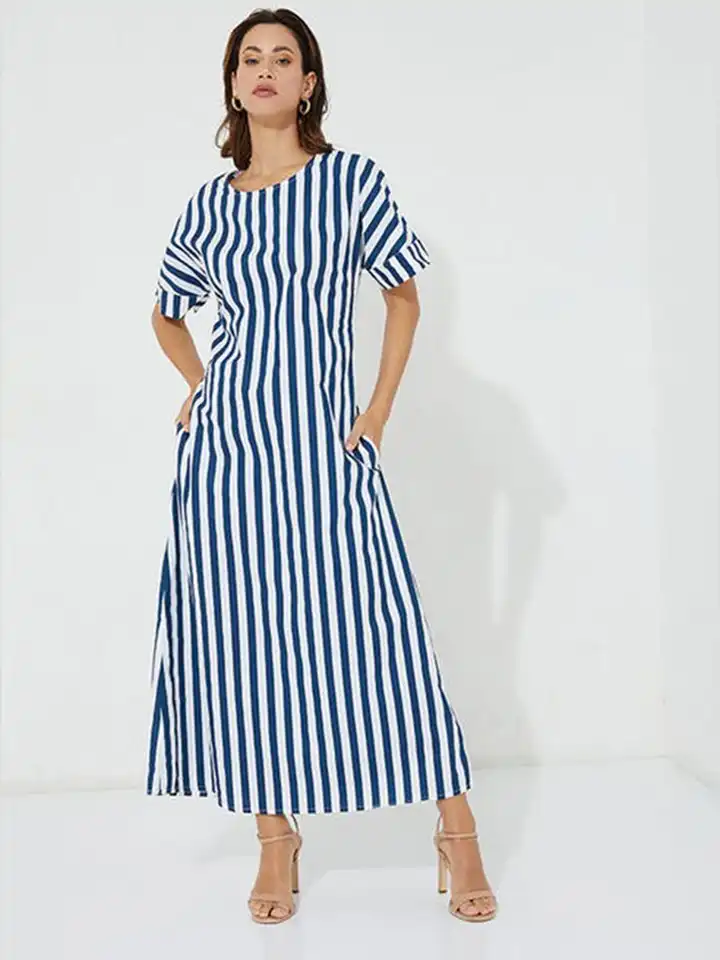 knee length dresses for ladies Vertical Stripe Fitted Maxi Dress – Endless Rose main image 1