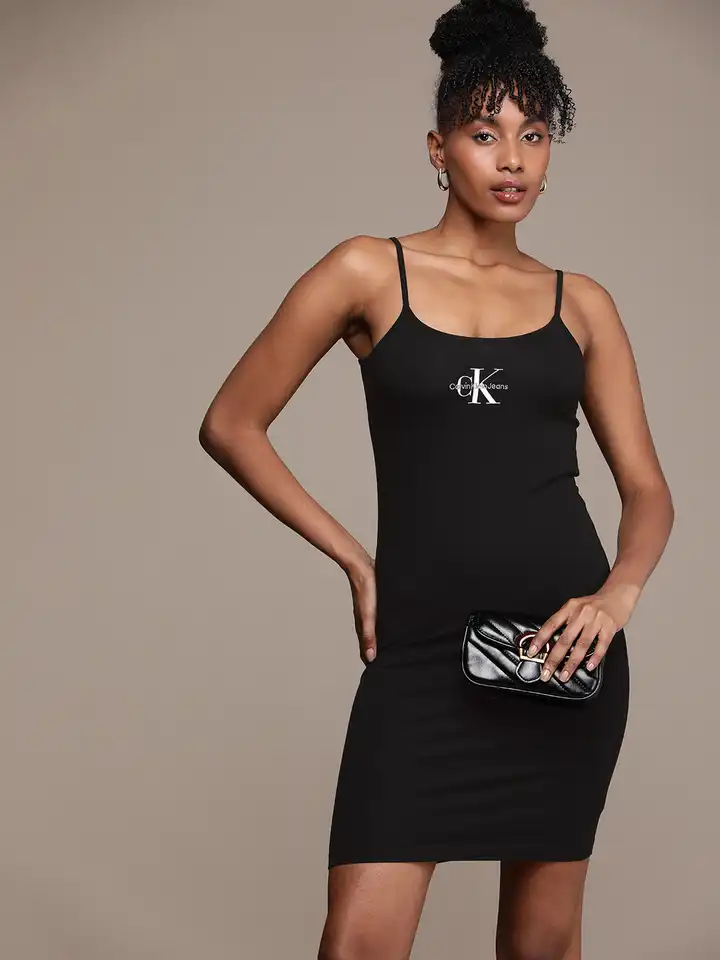 Buy Calvin Klein Jeans Brand Logo Printed Shoulder Straps Sheath Dress -  Dresses for Women 26786156 | Myntra