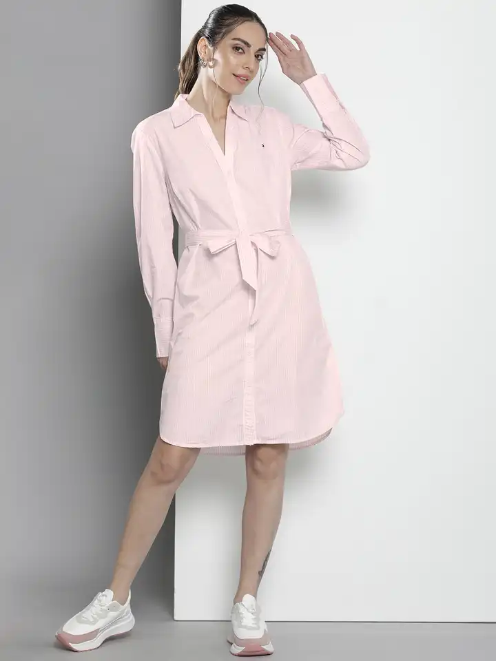 Buy Tommy Hilfiger Pure Cotton Striped Shirt Dress Comes With A Fabric Belt  - Dresses for Women 26864896 | Myntra