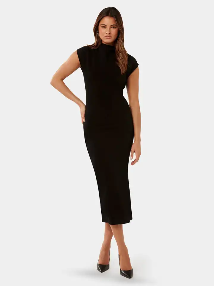 princess polly baby blue dress River Island Black cross high neck bodycon midi dress