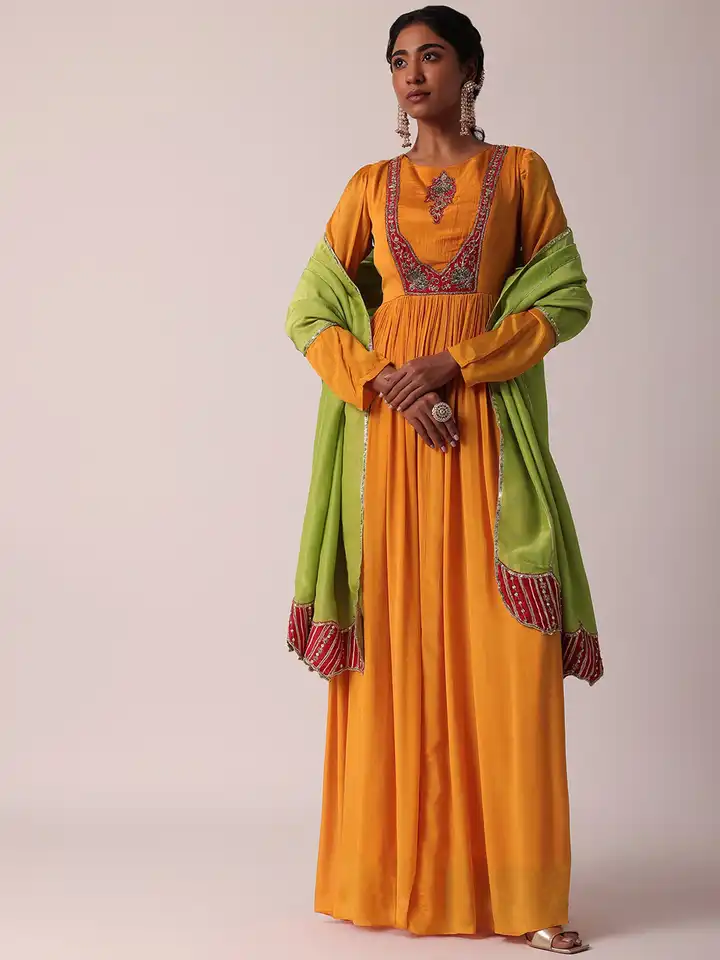Buy KALKI Fashion Ethnic Motif Embroidered Maxi Length Silk Anarkali Dress  With Dupatta - Ethnic Dresses for Women 27462612 | Myntra