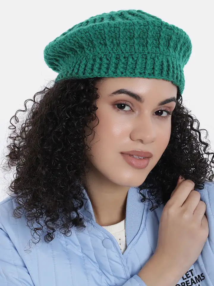 Dark Green Crochet Beret Beanie - Thin Fashion Hat For Women, French Artist Style, One Size - View #5