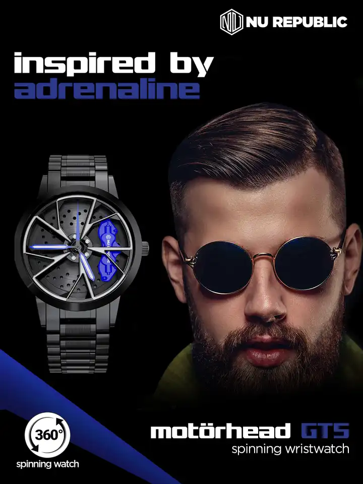 Buy Nu Republic Unisex Motorhead GT5 with 360deg Spinning Car Rim