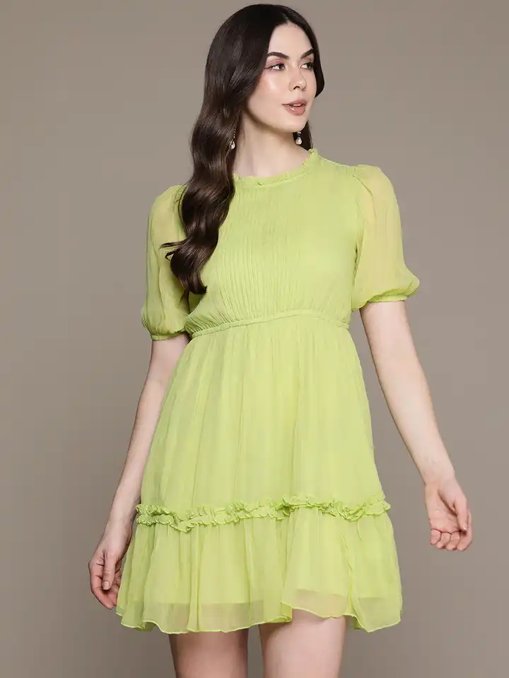 Buy Label Ritu Kumar Puff Sleeve Chiffon A-Line Dress - Dresses for Women  27993808 | Myntra
