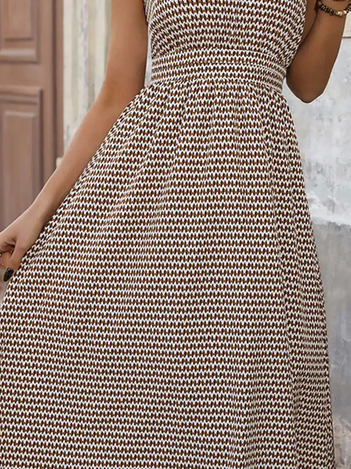 Buy White & Brown Chevron Halter Neck Fit & Flare Dress - Dresses for Women  28047780 | Myntra