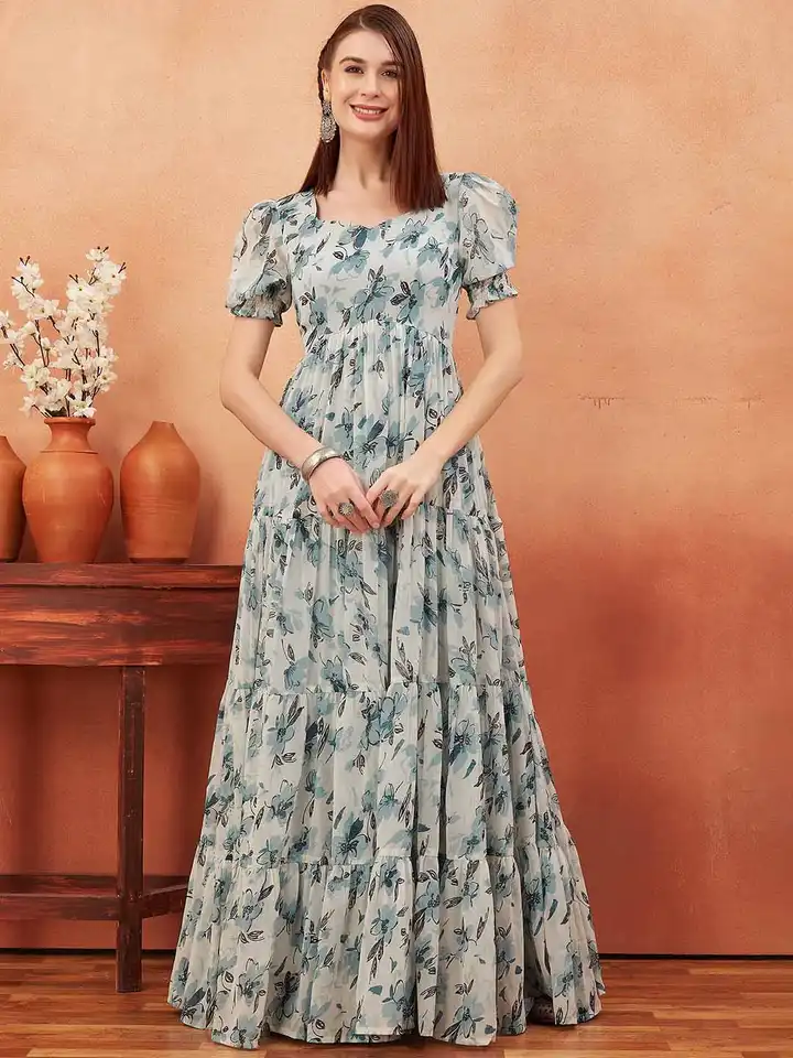 Buy ODD BY chansi TRENDZ Floral Printed Flared Georgette Maxi