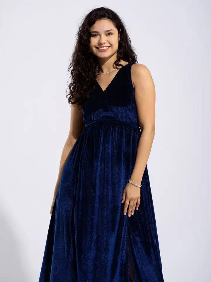 Buy AASK Shoulder Straps Velvet Maxi Dress - Dresses for Women