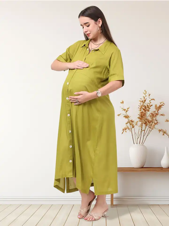 Buy LA FURBO Cotton Shirt Collar Flared Shirt Maternity Dress - Dresses for  Women 28328494 | Myntra