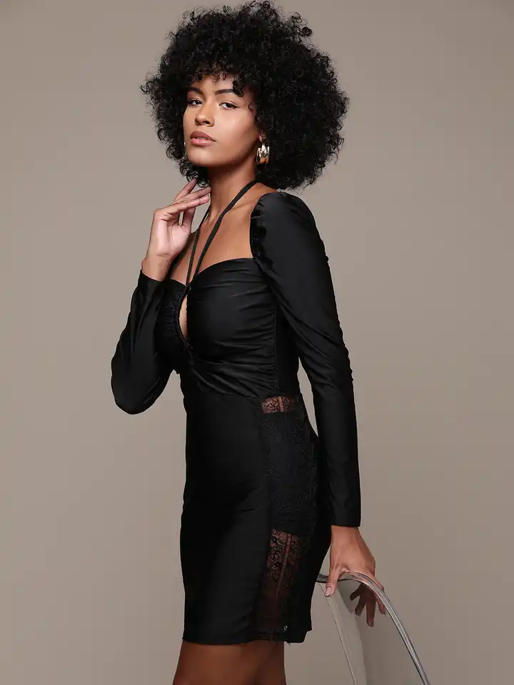 open lace back dress Charming Sequins Mini Dress Cocktail Party Dress Long Sleeves Homecoming Dress