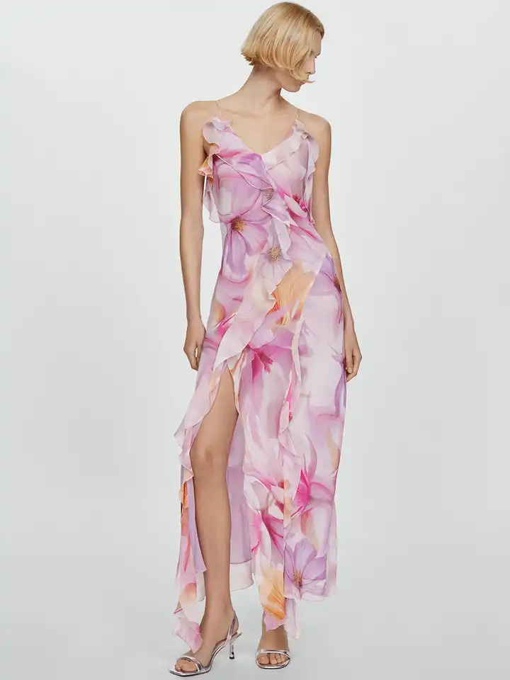 sachin and babi light blue dress Mango Ruffle Chiffon Maxi Dress - Brown main image 0