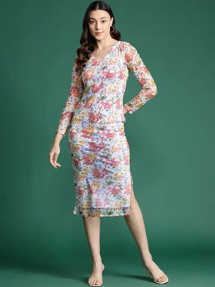 princess polly baby blue dress Multi Floral Bodycon Dress Mesh main image 1