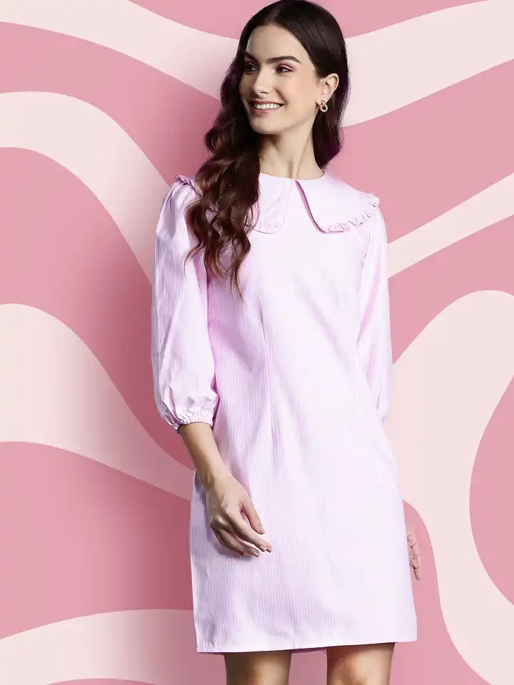 peter pan collar a line dress Pink Gingham Peter Pan Collar Sleeveless A-Line Dress Pink / 4