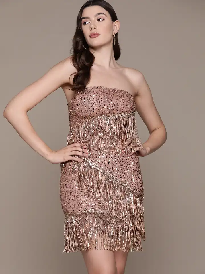 Buy bebe Future Glam Sequin Embellished Fringed Bodycon Mini Dress - Dresses  for Women 28618890 | Myntra