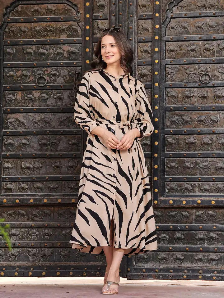 Buy INDIANIC Shirt Collar Animal Print Maxi Dress - Dresses for Women  28656492 | Myntra