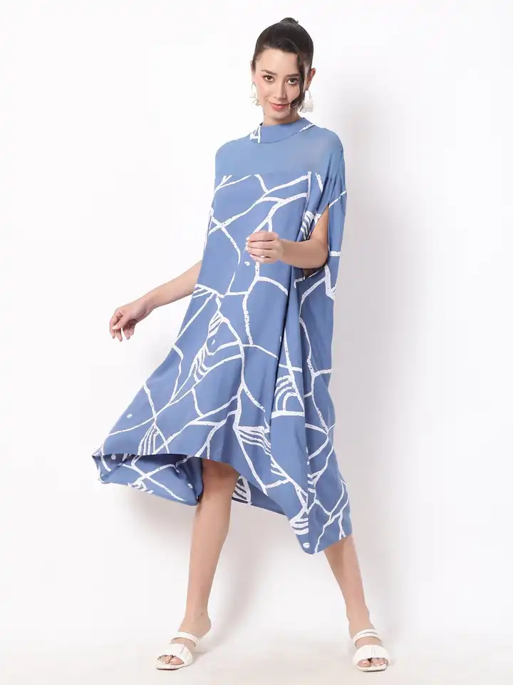 Buy Ranng Blue Digital Print Knee Length Kaftan Dress - Dresses for Women  28684672 | Myntra