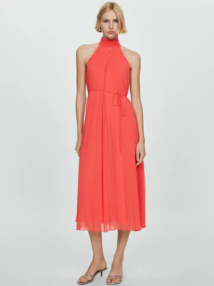 Buy MANGO Halter-Like Neck Accordion Pleated A-Line Midi Dress - Dresses  for Women 28844316 | Myntra