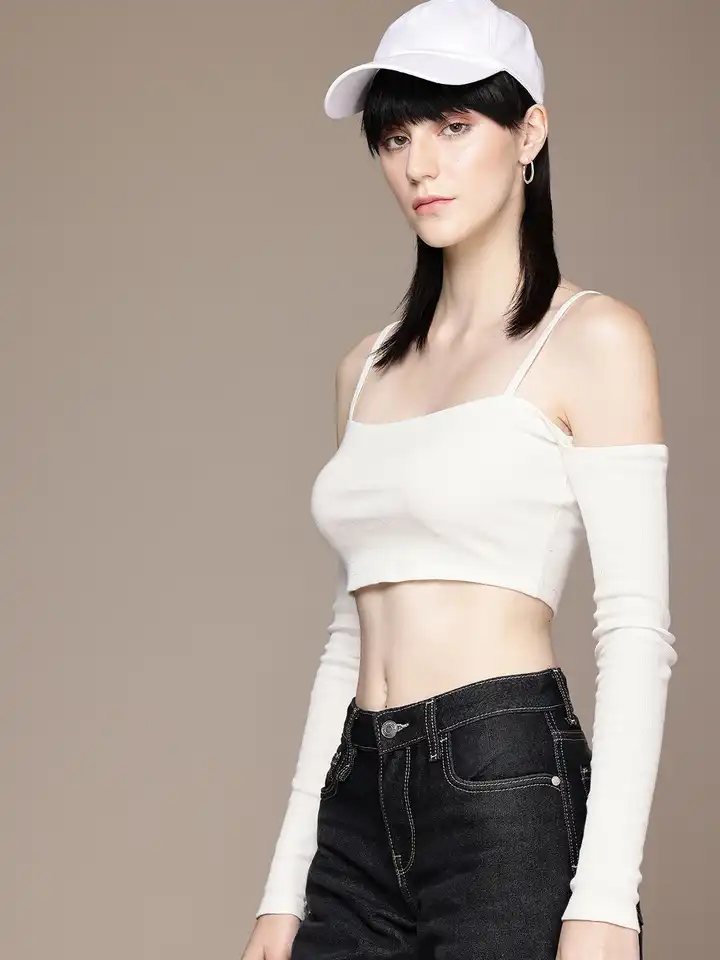 トップス eaphi MULTI SHOULDER PARTS RIB TOPS Women's Sexy Off The Shoulder Tops Long Sleeve Cross Wrap Ribbed