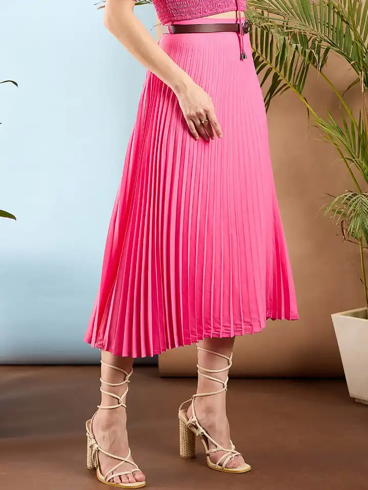 Buy SASSAFRAS Resort Life Pink Accordion Pleated Midi Skirt