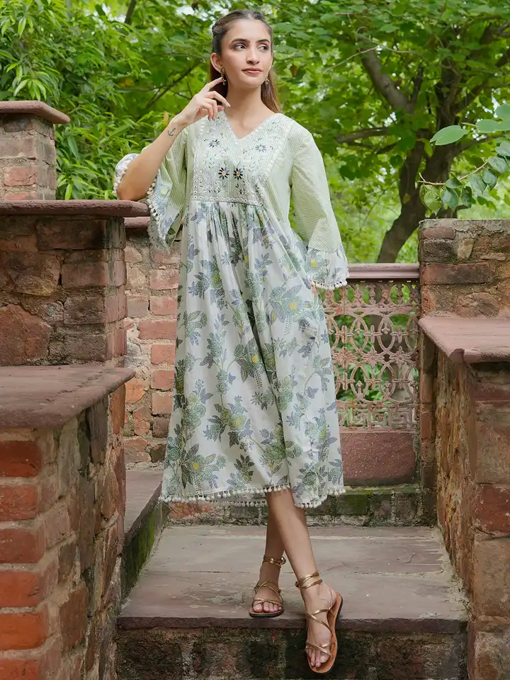 Buy Libas Floral Printed Cotton Ruffles A-Line Dress - Dresses for Women  29472082 | Myntra