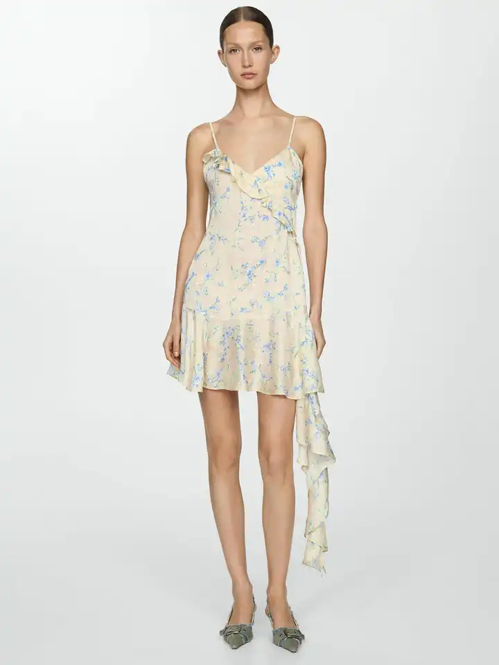 Buy MANGO Floral Print Sequined Ruffled Drop-Waist Mini Dress - Dresses for  Women 29475836 | Myntra