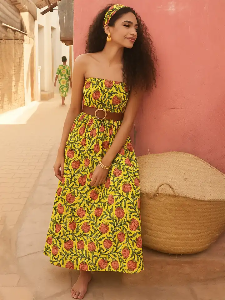 Buy Pink Paprika by SASSAFRAS Floral Printed Smocked Pure Cotton Bandeau  Maxi Dress - Dresses for Women 29524546 | Myntra