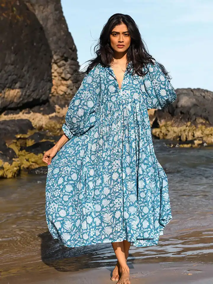 a line dresses for older women Viva Glam Womens Summer A-Line Boho Elegant Dresses Older (S) Blue at Amazon Women's Clothing store Wedding, Prom and Evening Dresses