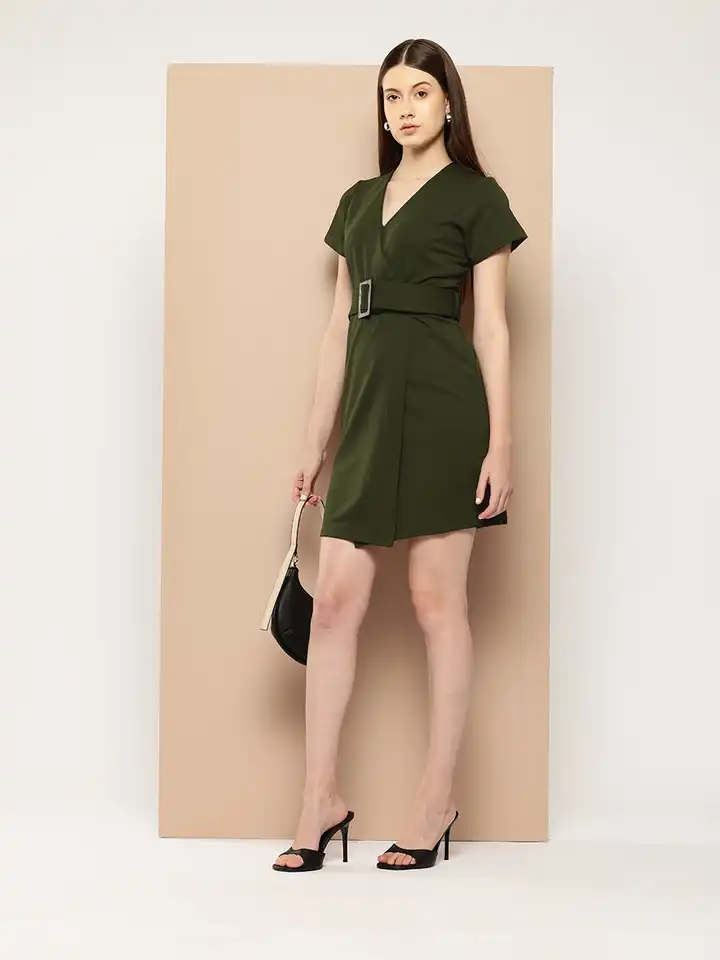 green emerald velvet dress Business Casual Sweater Dress(Green)