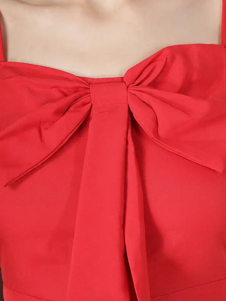 Buy TANDUL Shoulder Straps Bow & Tie-Ups Detail Crop Top - Tops