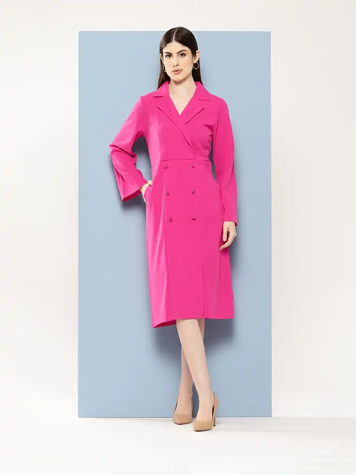 slim fit dress slacks Tailored Collarless Blazer Dress - Black