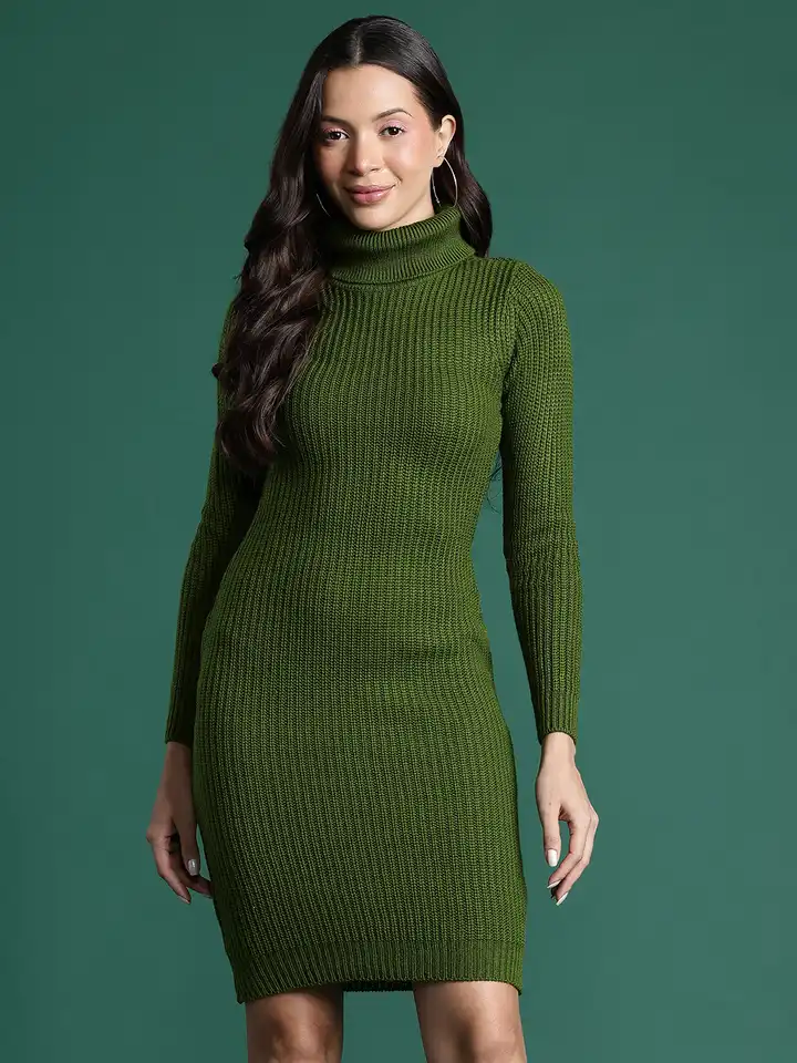 Buy DressBerry Turtle Neck Knit Sweater Dress - Dresses for Women 29781810  | Myntra