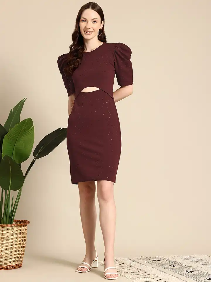 princess polly baby blue dress Knot Knee Length Dress in Burgundy by Unspoken for Hire main image 1