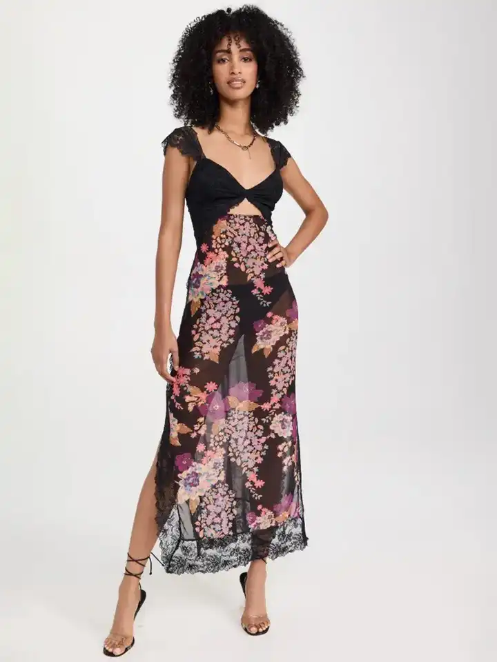 Buy LULU & SKY Floral Print Lace-Up Semi Sheer Maxi Dress - Dresses for  Women 29843584 | Myntra