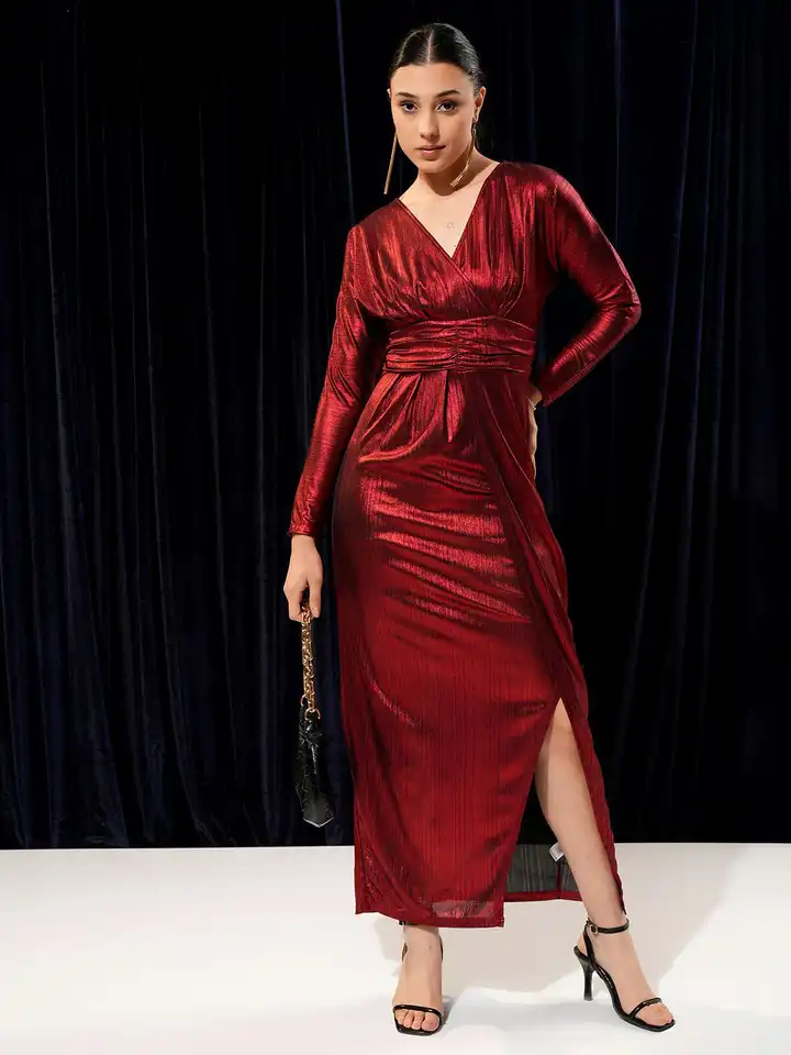 Buy Tokyo Talkies Metalic Sheen Wrap Maxi Dress - Dresses for Women  29895670 | Myntra