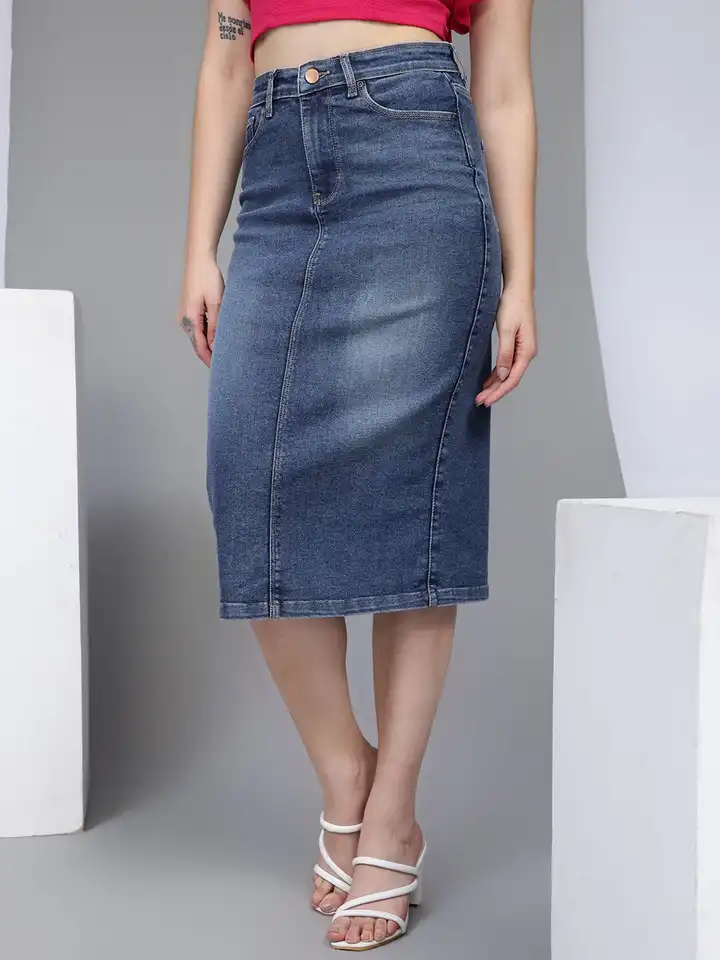Buy Xpose High-Rise Denim Pencil Midi Skirt - Skirts for Women