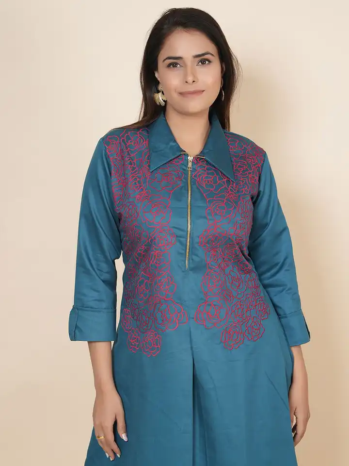 navy blue dress for baby girl Pleated Chiffon Panel Work Dress - Turquoise main image 1