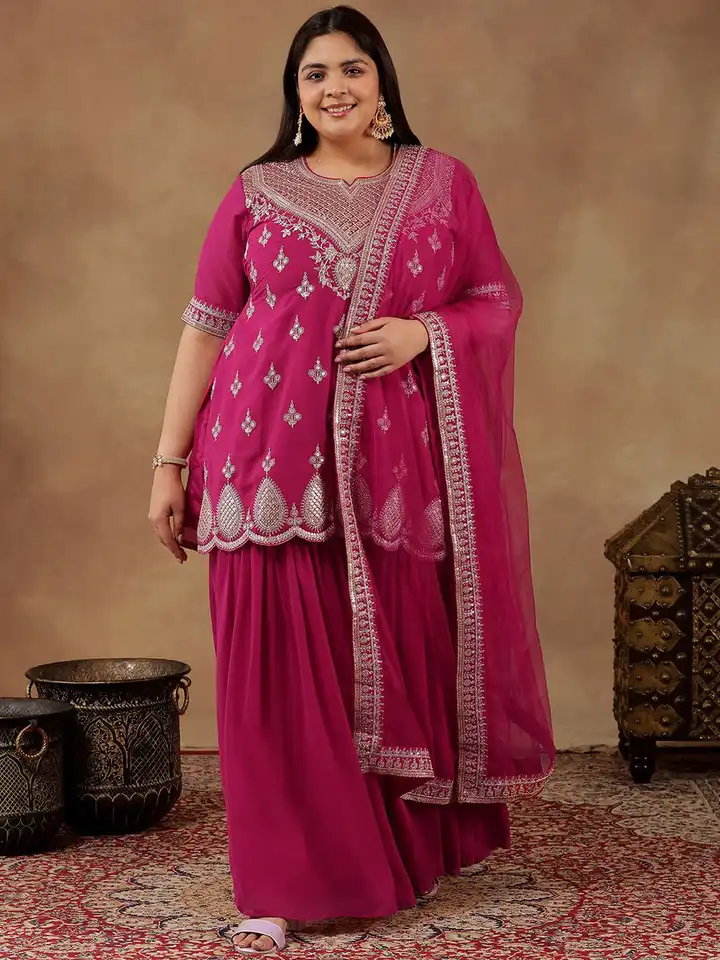 strapless open back dress Shop Embroidered Georgette Sharara Suit Set 3942 Online main image 1