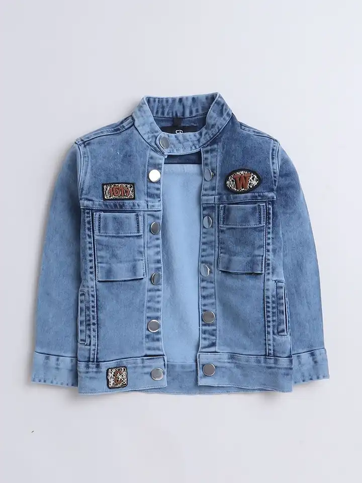 Buy Ministitch Boys Washed Denim Jacket Solid Denim Jacket With