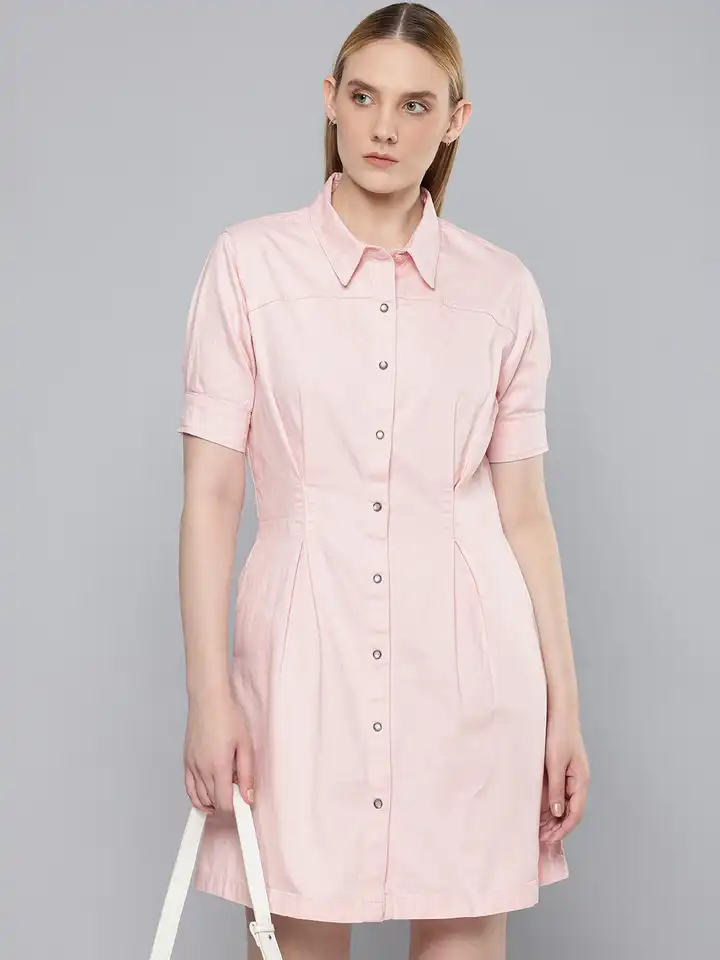 Buy Levis Women's Solid Light Pink Spread Collar Shirt Dress - Dresses for  Women 30099053 | Myntra