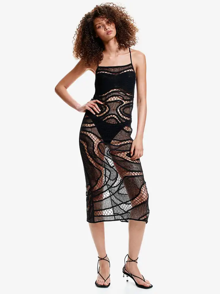 white christmas dresses AGNES BLACK CROCHET HALTER DRESS – DISSH main image 0