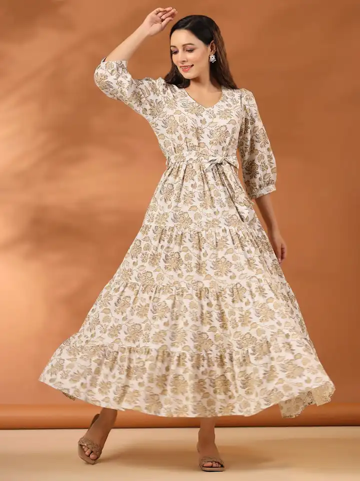 Buy Jaipur Kurti Floral Print Maxi Dress - Dresses for Women 30175401 |  Myntra