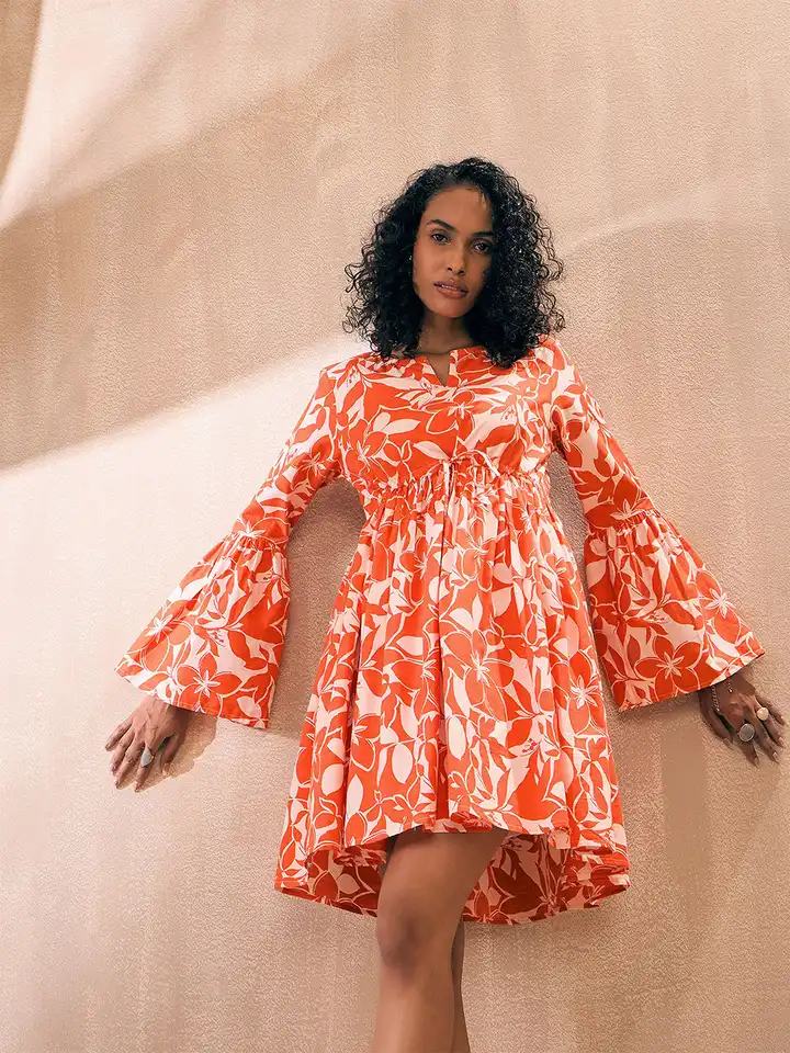 Buy Pink Paprika by SASSAFRAS Women Tropical Print Above Knee Bell Sleeve  Fit & Flare Dress - Dresses for Women 30181532 | Myntra