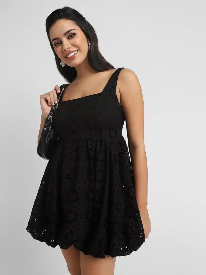 fit flare work dress Linen-Blend Tiered Mini Dress main image 0