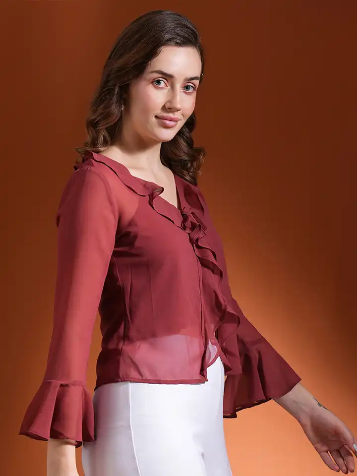 Buy Globus Bell Sleeve Ruffles Georgette Top - Tops for Women