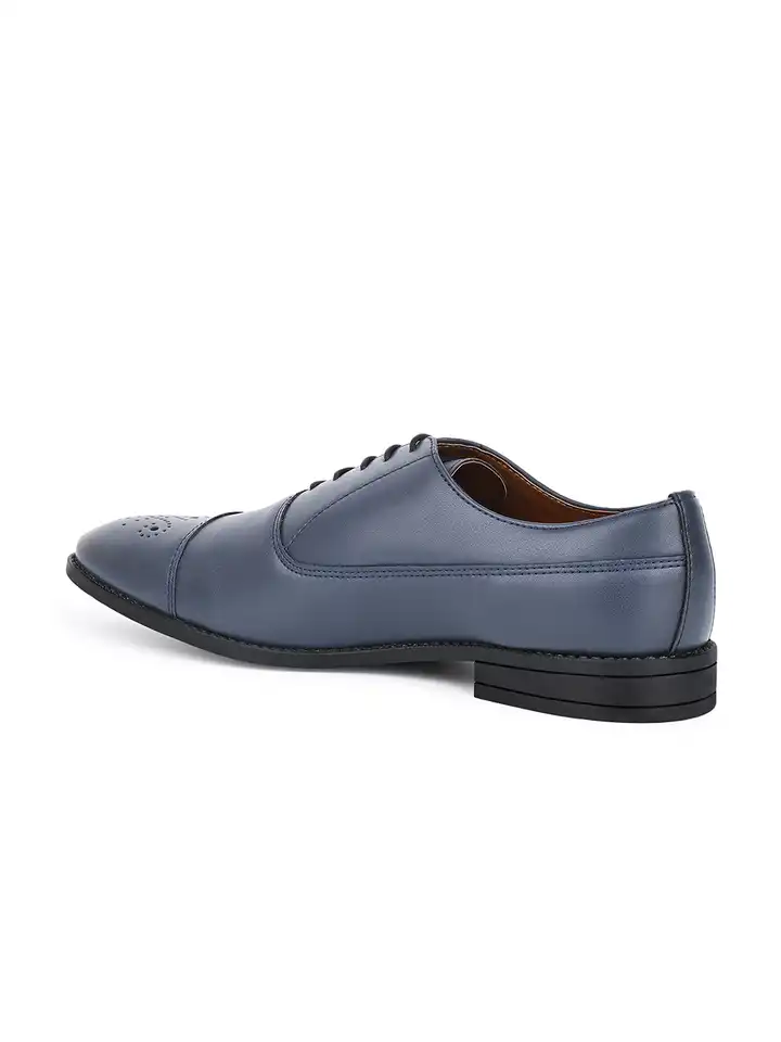 chinese dress ladies Men Blue Oxford Brogue Genuine Leather Shoes with Black Laces main image 1
