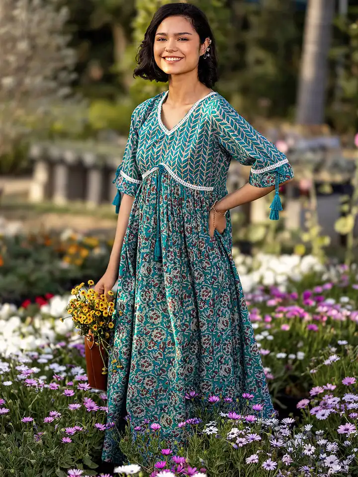 green emerald velvet dress Knox Floral Flare Midi Dress White Orange main image 1