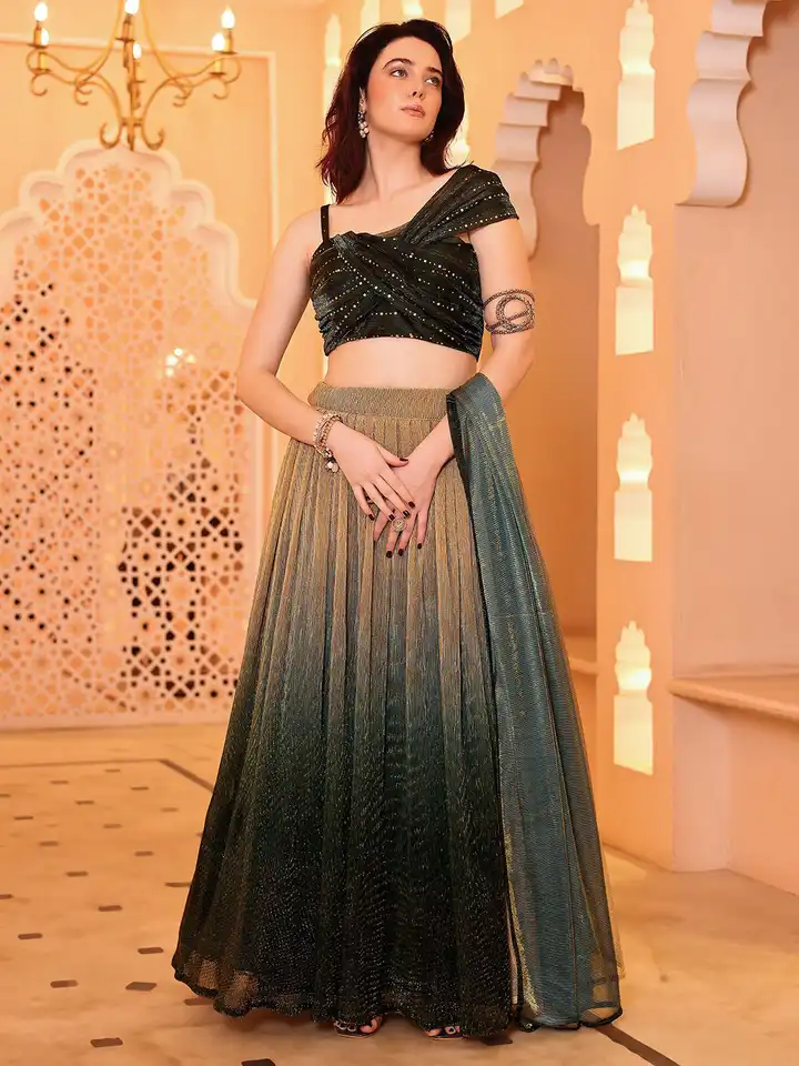 chinese dress ladies Avani Detailed Black Lehenga Set