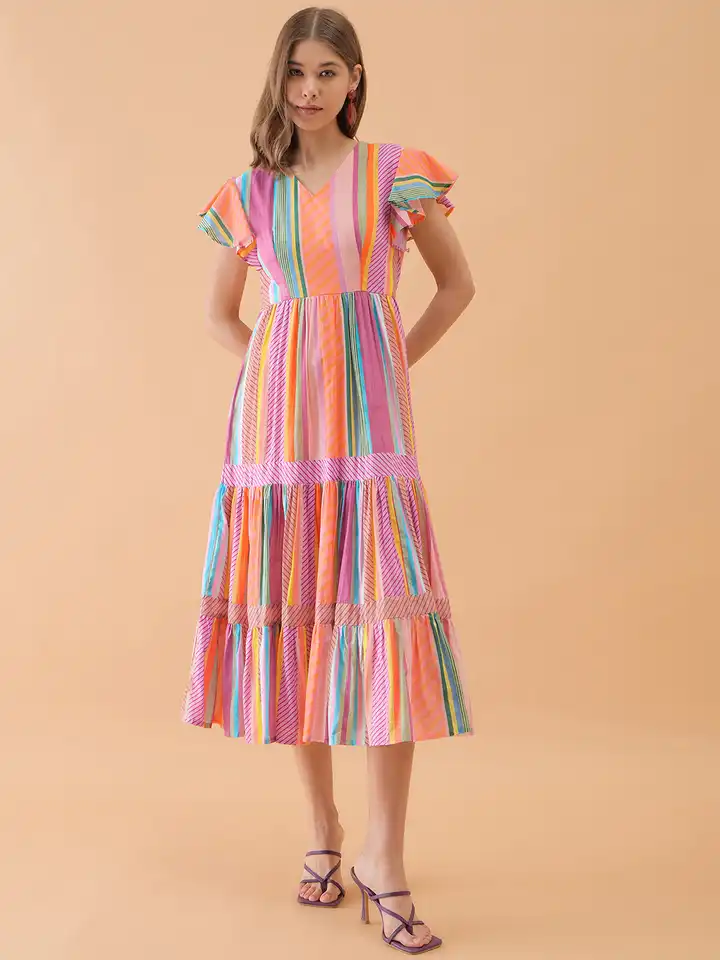 green emerald velvet dress Coco Merino Wool Fit & Flare Dress - Natural White & Castlerock Stripe –  Coco Fit & Flare Dress main image 0