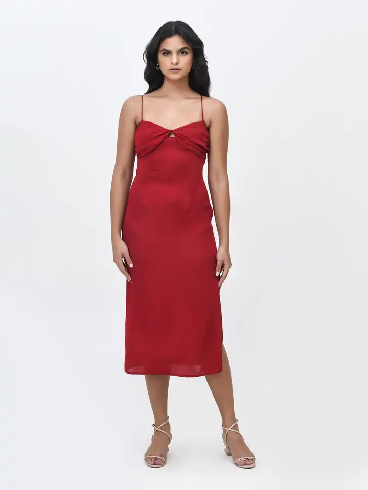 Buy Contemponari Cotton Solid Shoulder Straps Midi Dresses - Dresses for  Women 31332089 | Myntra